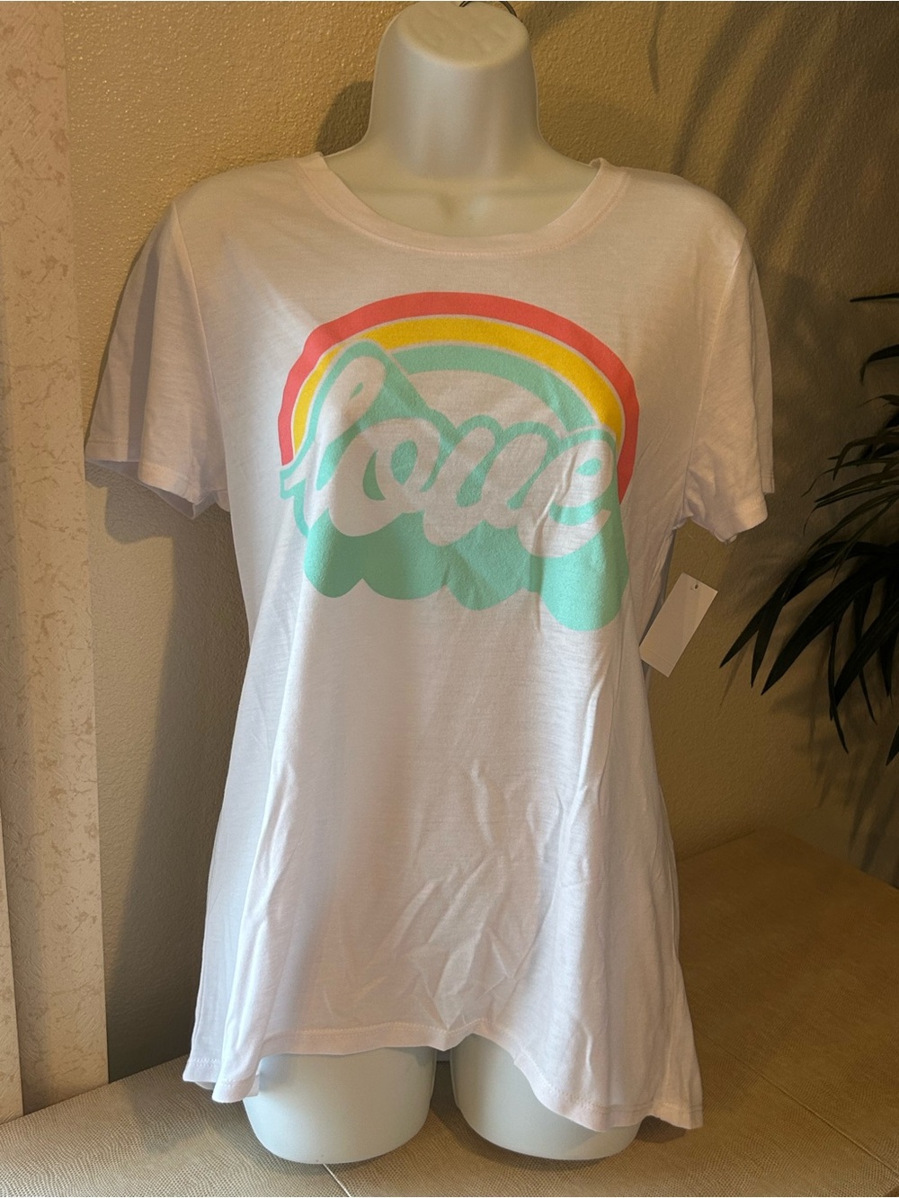 White Graphic 'Pomp' Tee with Rainbow Print
